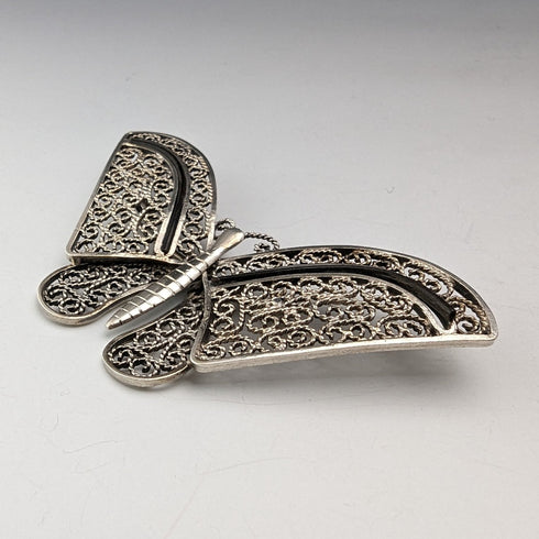 British Vintage Filigree Butterfly Silver Brooch 1